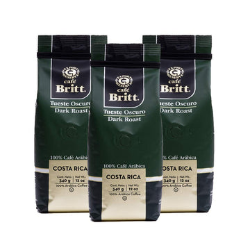 Café Britt® - Costa Rican Dark Roast Coffee (12 Oz.) (3-Pack) - Ground, Arabica Coffee, Kosher, Gluten Free, 100% Gourmet & Dark Roast