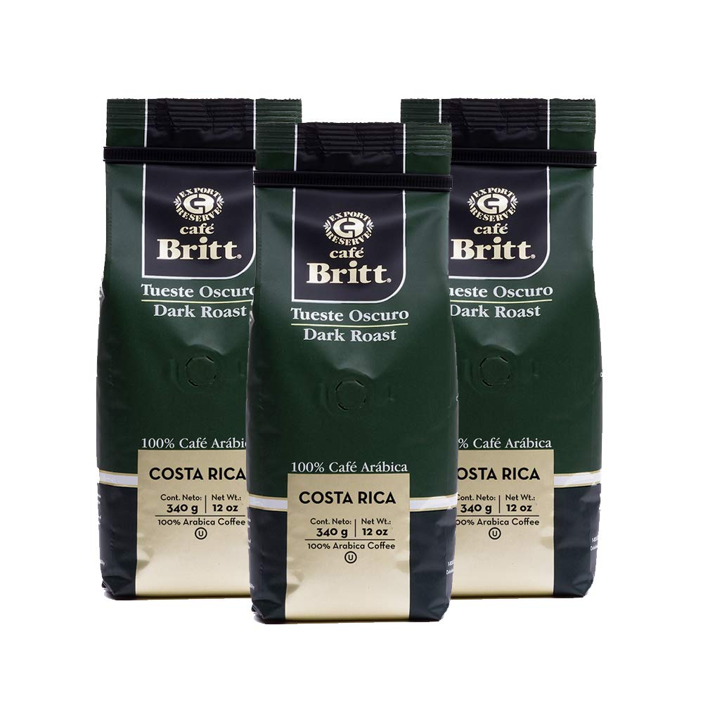 Caf   Britt - Costa Rican Dark Roast Coffee (12 oz.) (3-Pack) - Whole Bean, Arabica Coffee, Kosher, Gluten Free, 100% Gourmet & 