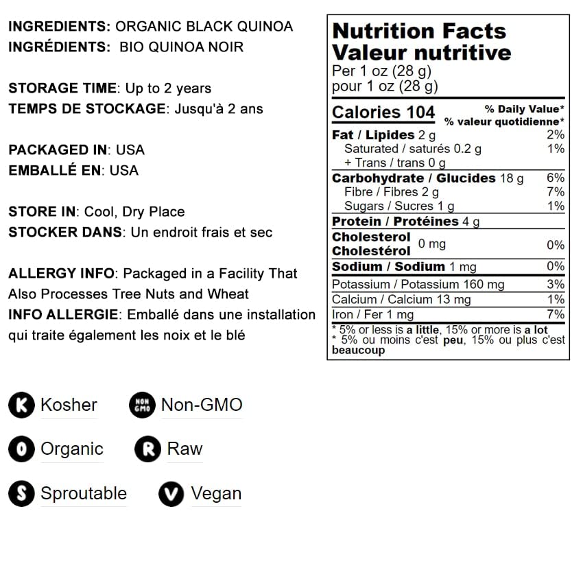 Food to Live Organic Black Quinoa - Non-GMO, Whole Grain, Vegan, 3 LB