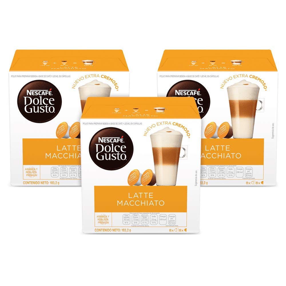 NESCAFÉ DOLCE GUSTO Coffee Pods, Latte Macchiato, 16 Count (Pack of 3), Model 12120079