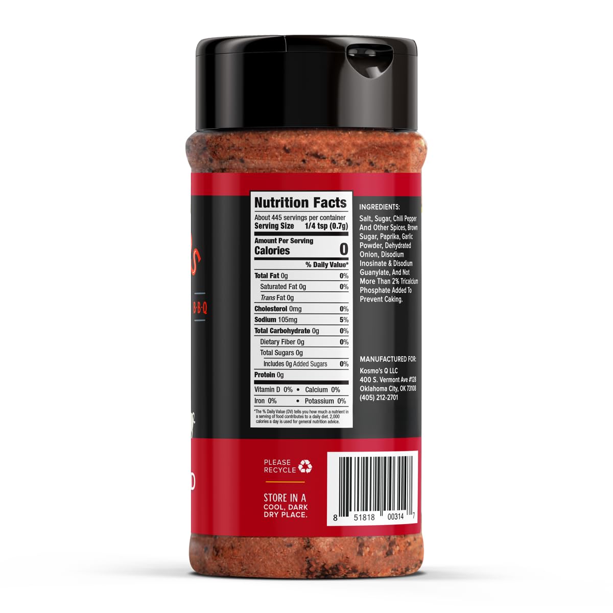 Kosmos Q BBQ Rub - Savory & Spicy Blend for Chicken, Pork, Steaks & Brisket - 11 oz Shaker Bottle