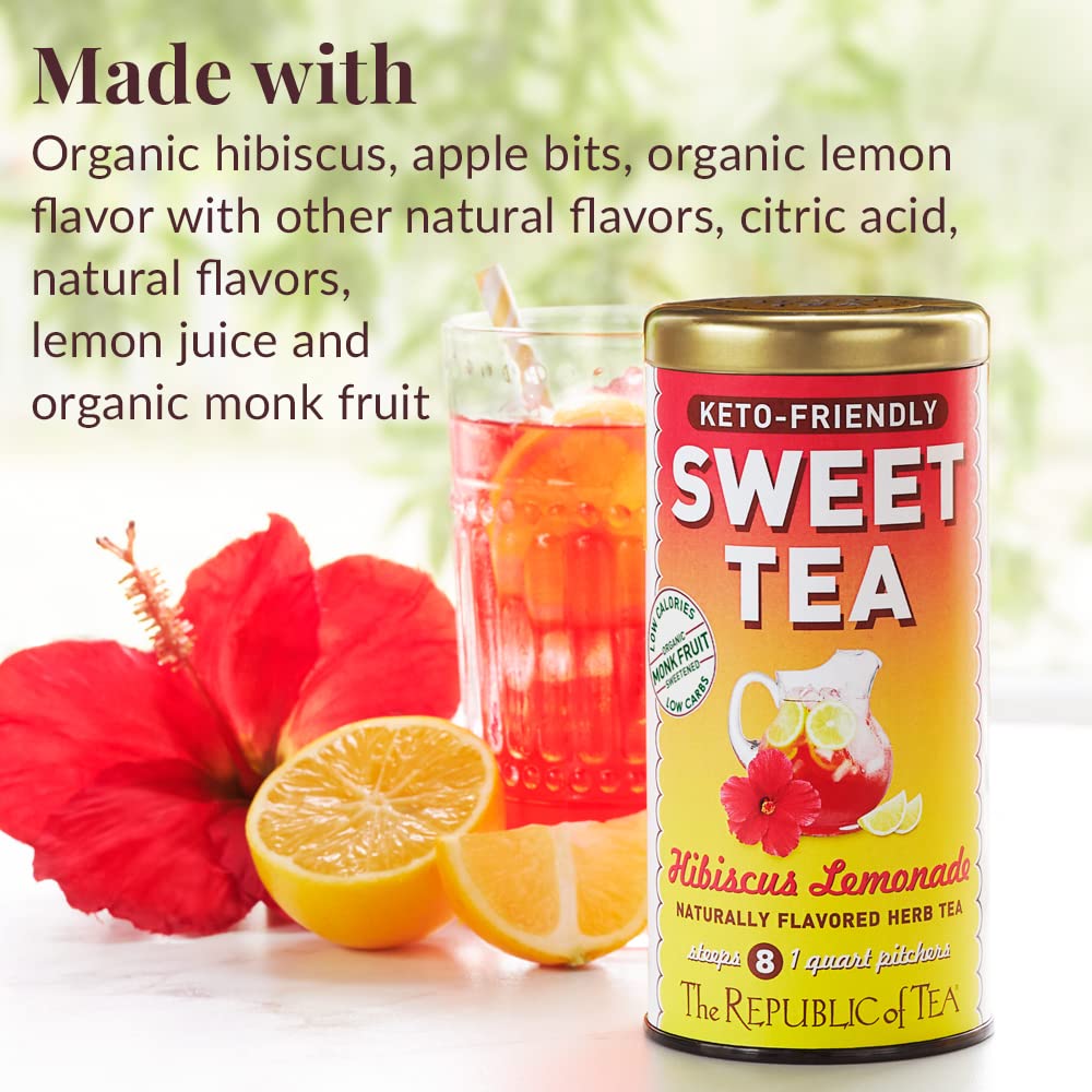 The Republic of Tea Keto-Friendly Sweet Iced Hibiscus Lemonade Herbal Tea, 8 Count, Naturally Caffeine-Free