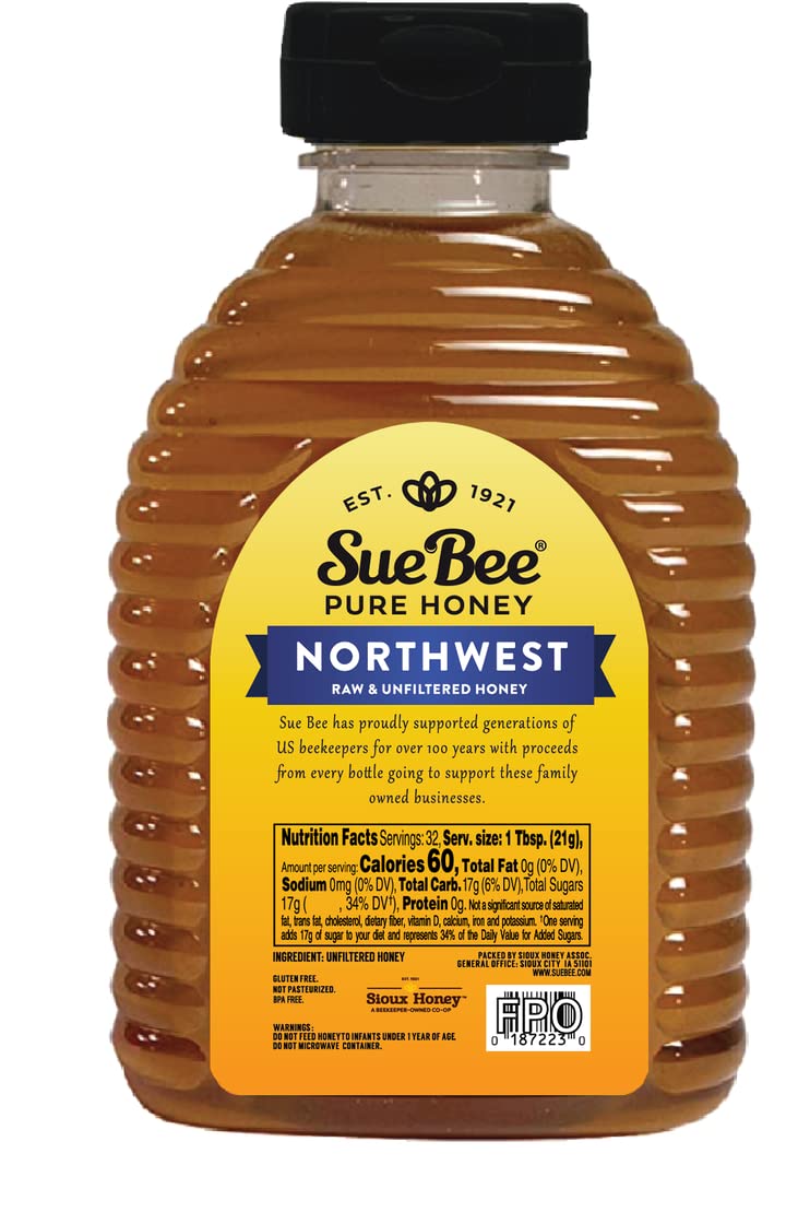 Sue Bee Honey Regional Northwest Usa Honey, Strained, Unfiltered Beekeeper-Owned Co-Op Honey, 24-Ounce