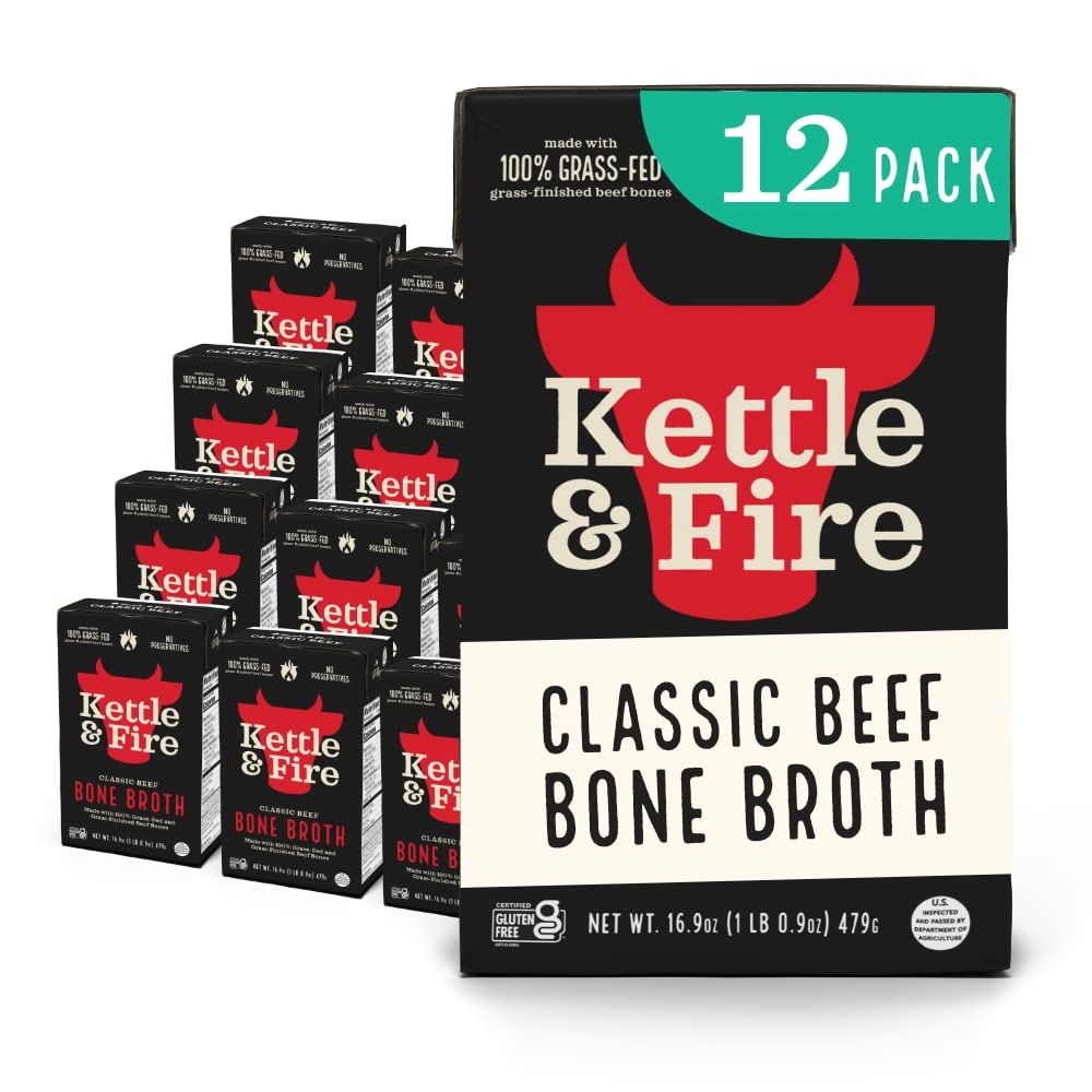 Kettle & Fire Beef Bone Broth, Keto & Paleo Approved, Gluten Free, 16.9 Fl Oz (Pack of 12)