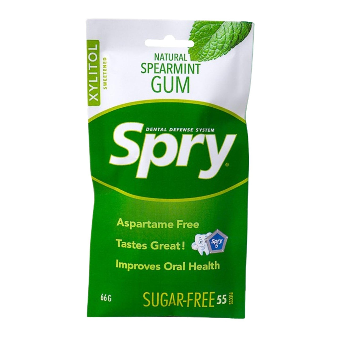 Spry Xylitol Chewing Gum - Aspartame-Free, Sugar-Free, Non-GMO, Spearmint, 55 Count (Pack of 1)