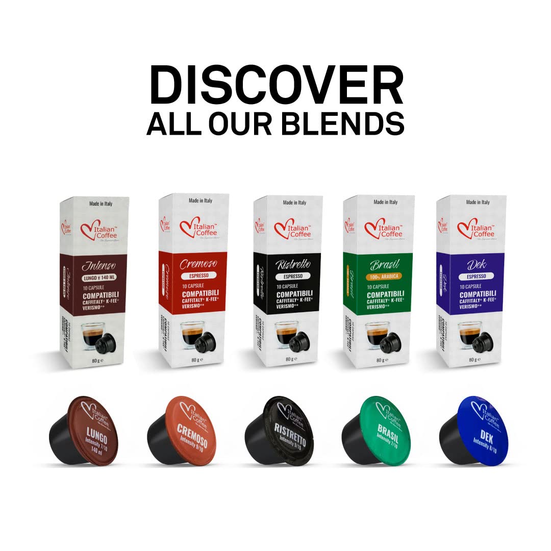 ITALIAN COFFEE FOR ESPRESSO LOVERS Coffee compact pieces, Compatible with Verismo & CBTL, LUNGO Blend, 80 Pods, 1 Count