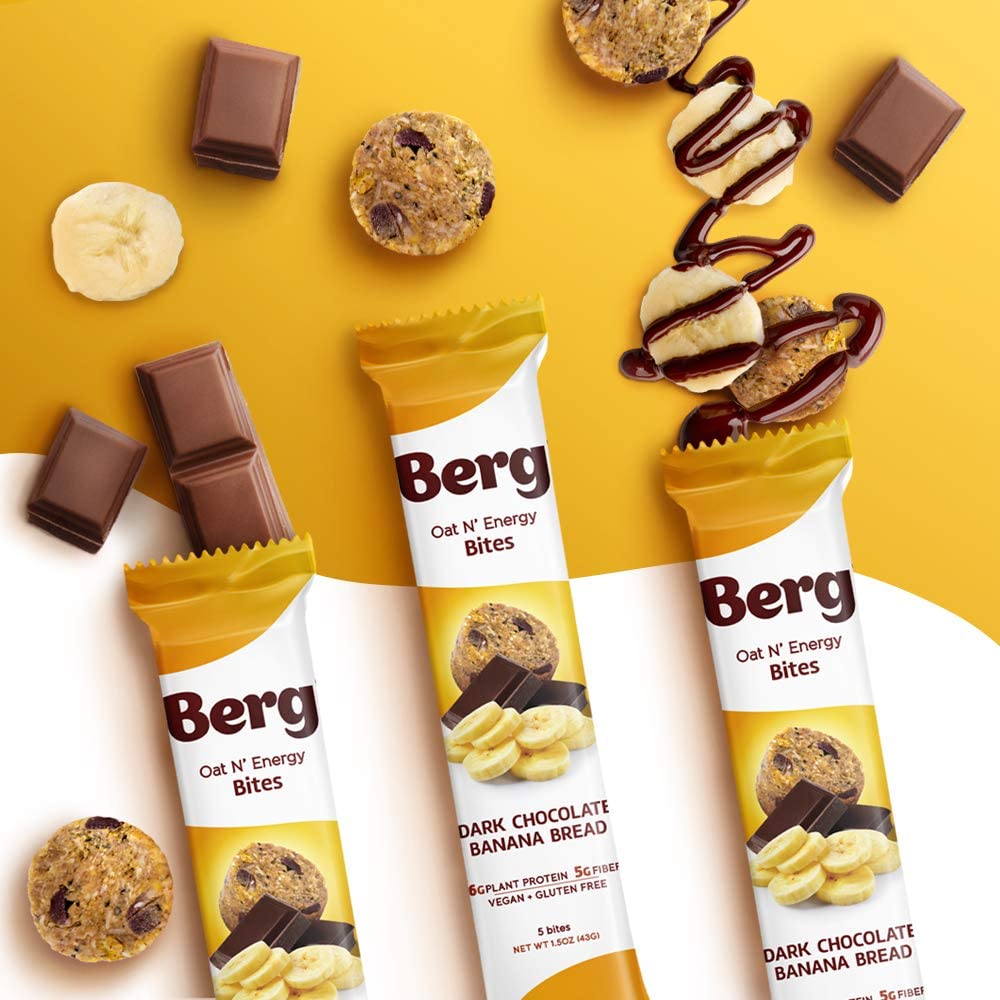 Berg Bites Oat N' Energy Bites - Vegan, Non-GMO, Gluten Free - Dark Chocolate Banana Bread - 1.5oz, Pack of 8