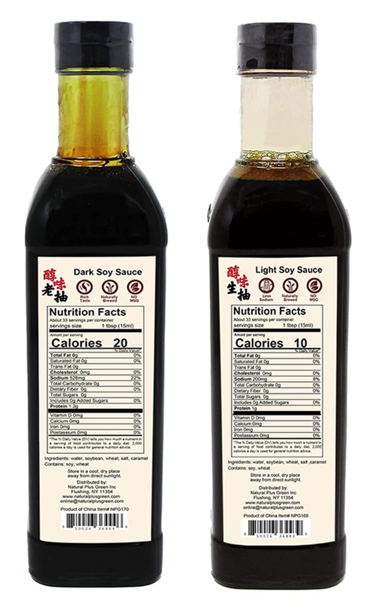 NPG Premium Light and Dark Soy Sauce Set 16.9 FL Oz (Pack of 2) , Soy Dipping Sauces for Fish, Dumpling, Noodles, and Marinade M