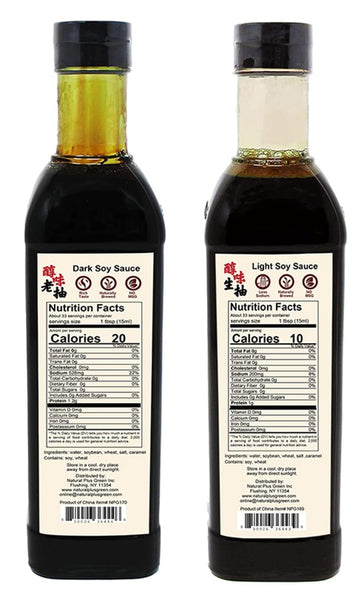 NPG Premium Light and Dark Soy Sauce Set 16.9 FL Oz (Pack of 2) , Soy Dipping Sauces for Fish, Dumpling, Noodles, and Marinade M