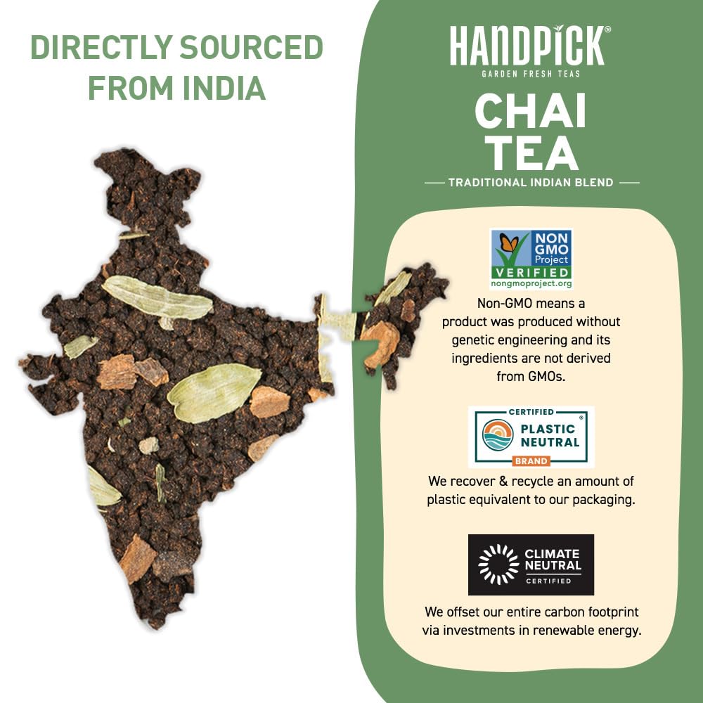 Handpick, Premium Chai Tea Loose Leaf (340G/12Oz) | Blend Of Black Tea - Masala Chai Tea With Cinnamon, Cardamom, Cloves & Black