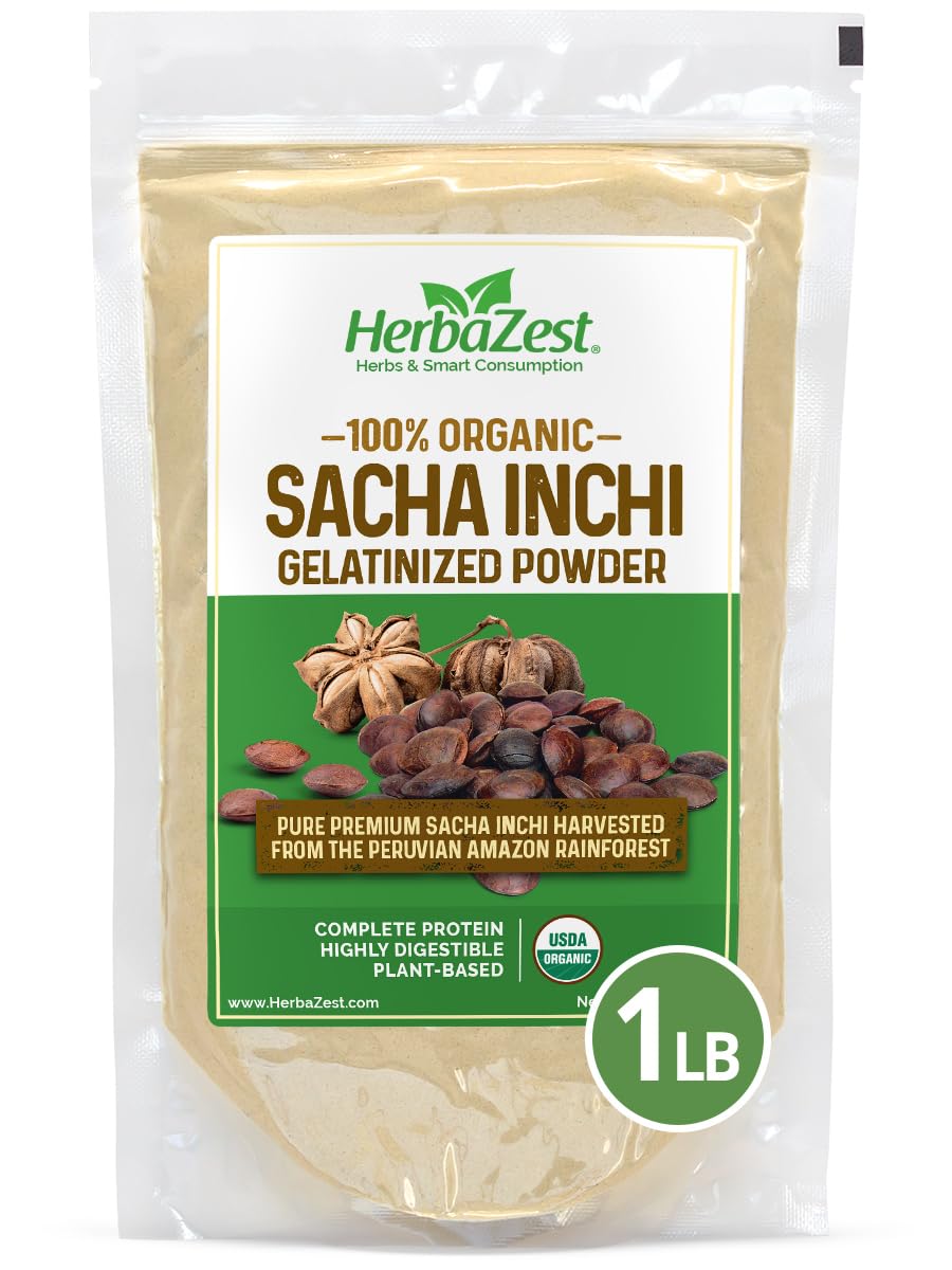 HerbaZest Sacha Inchi Protein Powder - Organic, Vegan, Gluten Free - 1 LB