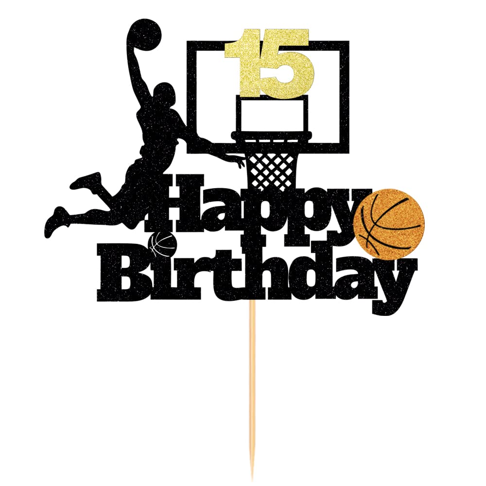 Basketball Happy 15Th Birthday Cake Topper-Basketball Themed Birthday Party Cake Decoration-15 Years Birthday Party Supplies (15