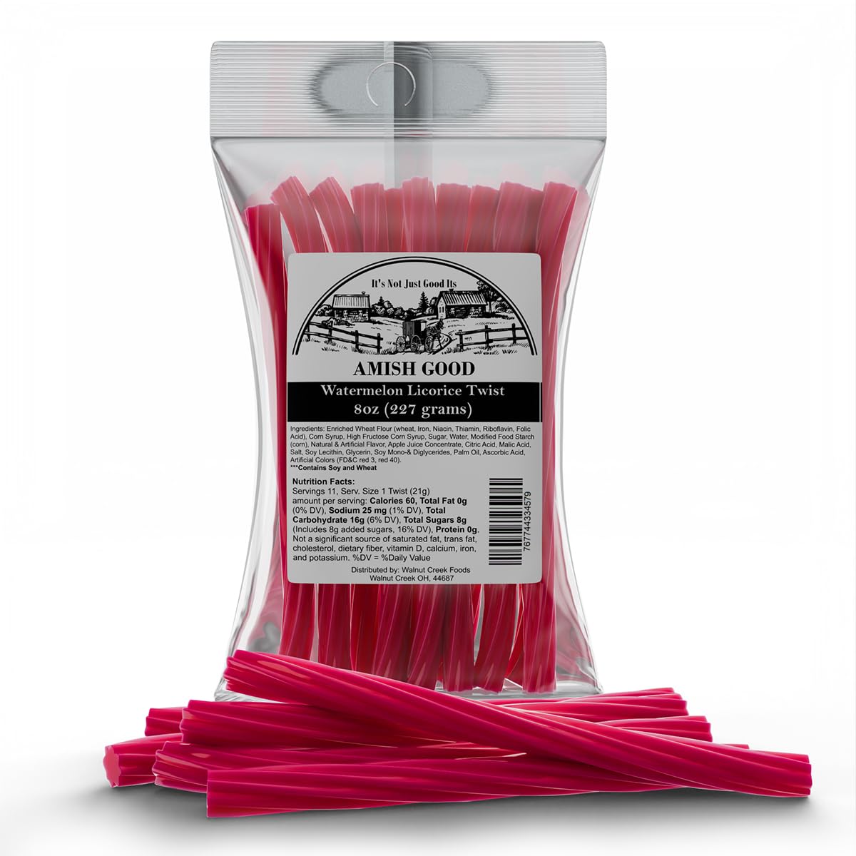 Amish Good Gourmet Licorice Twist Candy - Premium Sweet & Chewy Treat, Watermelon Jumbo Licorice Twist Perfect Snack Under 100 C