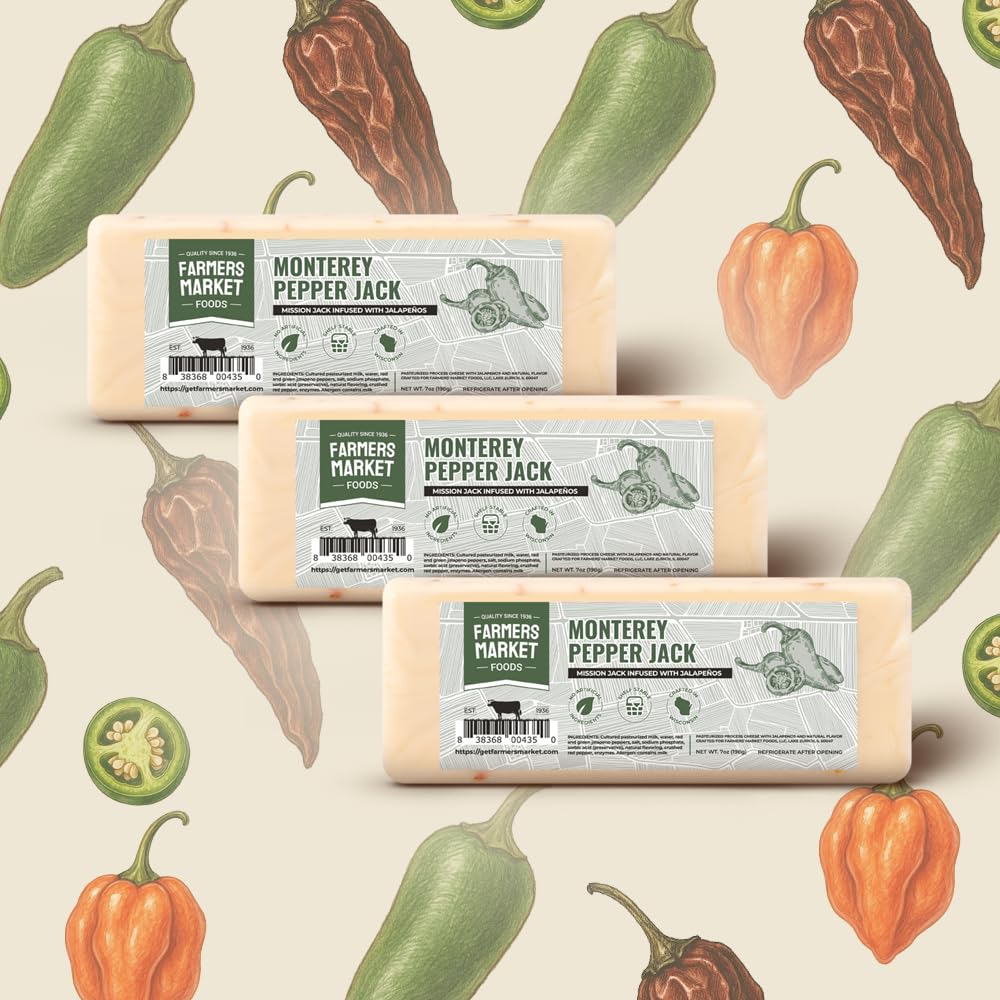 Farmers Market, Gluten Free, Keto, Paleo, Low Sodium, Zero Sugar, Wisconsin Cheese Gift Sets, 3-Pack, Monterey Pepper Jack