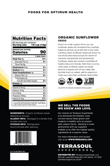 Terrasoul Superfoods Hulled Organic Sunflower Seeds, 6 Lbs (3 Pack)