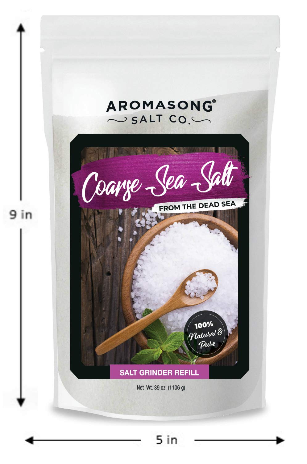 100% Natural Sea Salt, Coarse Grain, Large Bulk 2.43 Lb. Resealable Bag, Pure & Natural Sun Dried Dead Sea Salt, Unrefined, Glut