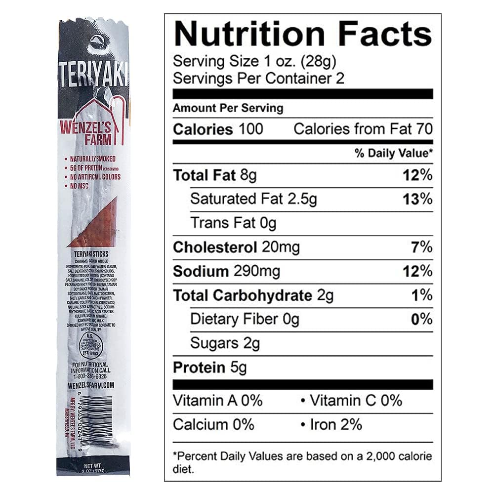 Wenzels Farm Snack Sticks, High Protein, Low Carb, Gluten Free, 16 Ounce (8 Packs of 2)