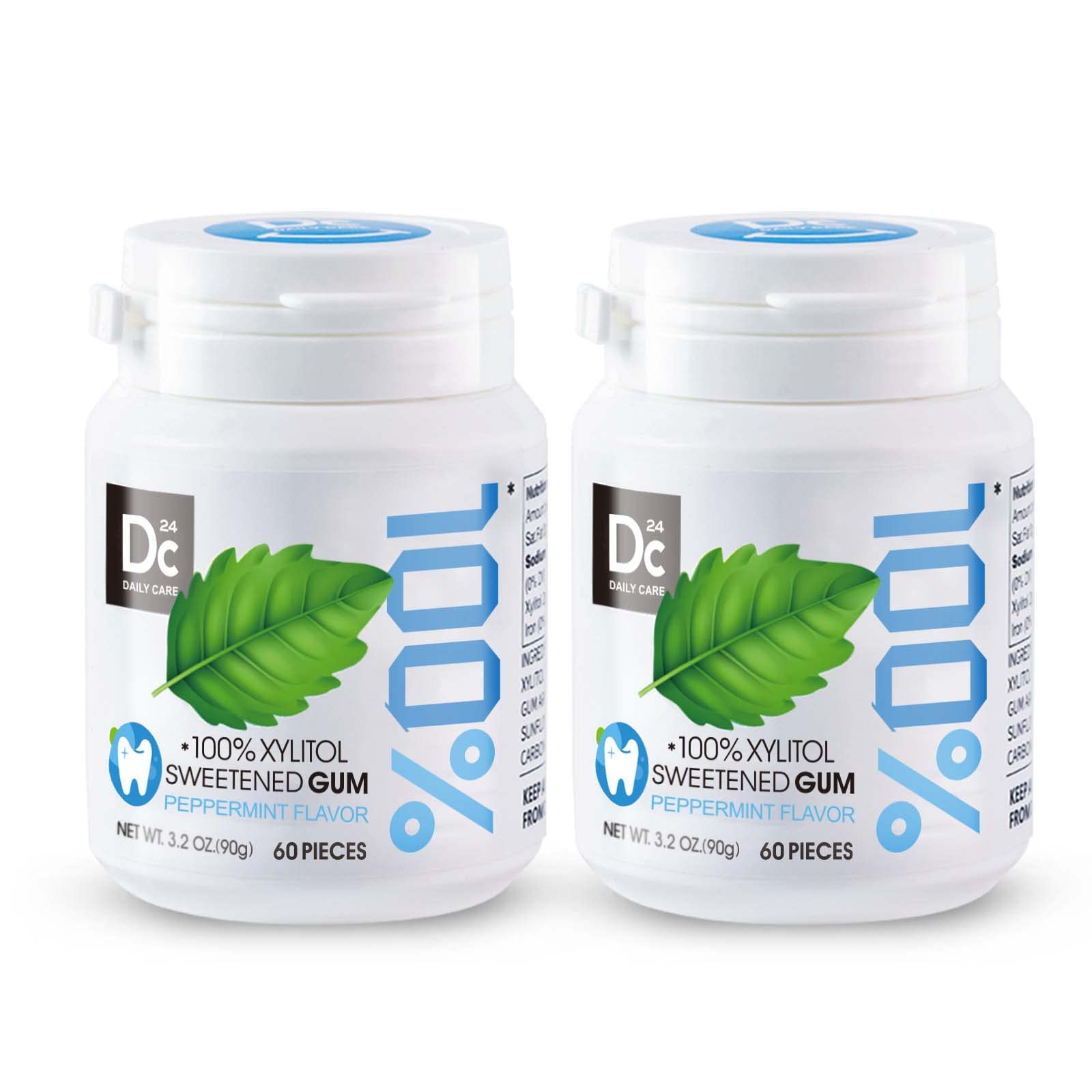 DC24 DAILY CARE 100% Xylitol Gum, No Aspartame, Sugar Free Peppermint Chewing Gum, Natural Flavors, Gluten Free, Vegan, 60 Piece