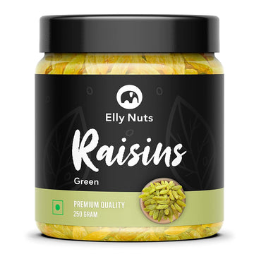 Elly Nuts Green Afgani Raisins |Hari Kismish 250 gms | Dried Green Raisins |Seedless Green Raisins Routine Diet - Dry Fruit [Jar