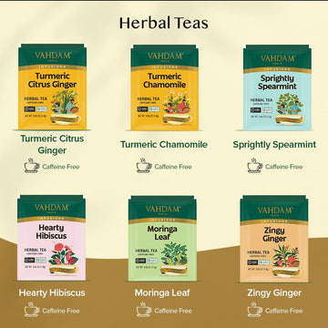 VAHDAM Herbal Tea Sampler - Caffeine-Free, Non-GMO, 36 Tea Bags, 6 Flavors, Assorted Tea Gift Set