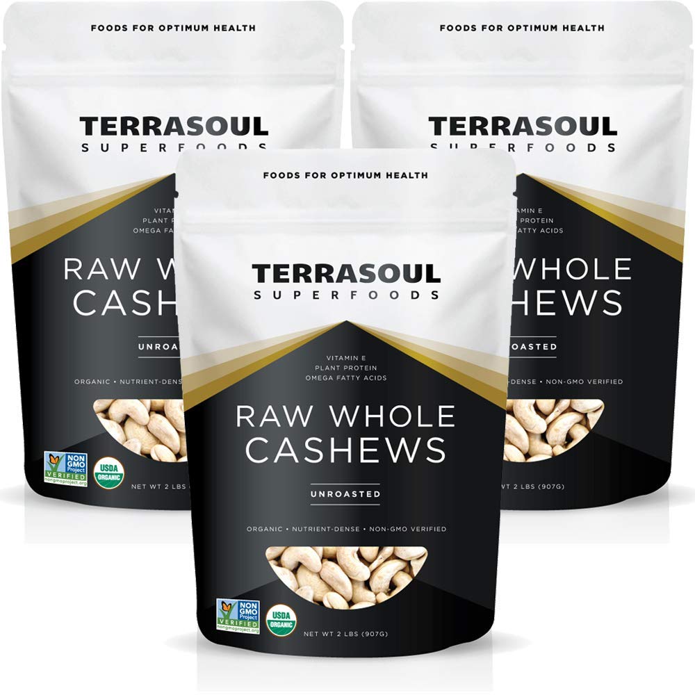 Terrasoul Superfoods Organic Raw Cashews, 6 lbs (Pack of 3) - Premium Quality for Snacking and Baking
