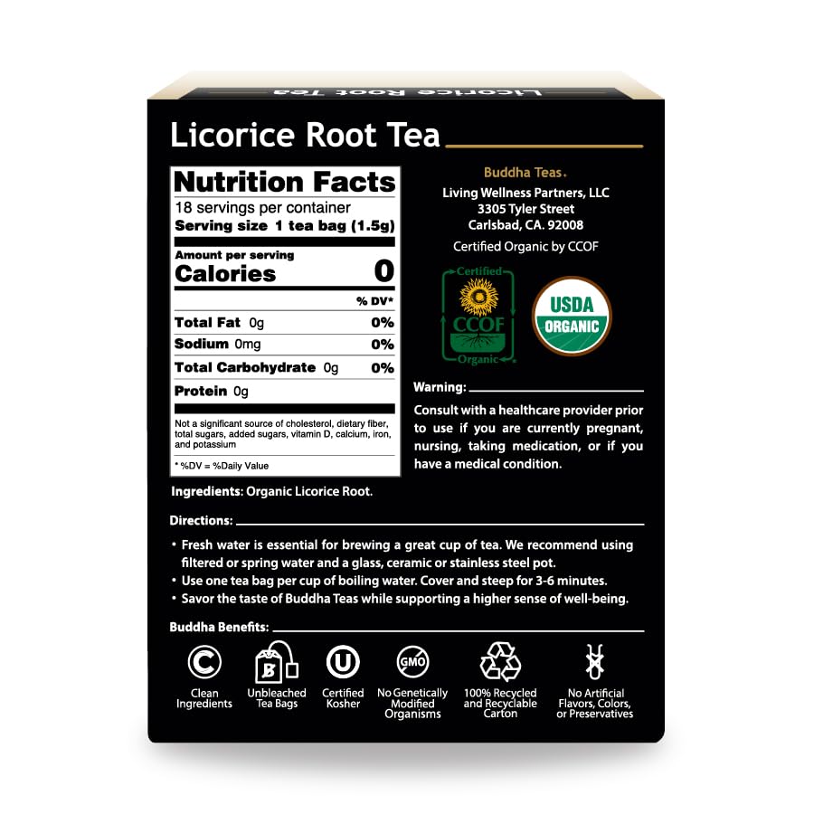 Buddha Teas Organic Licorice Root Tea - USDA Organic, OU Kosher, 18 Bleach-Free Tea Bags, Model BU10015
