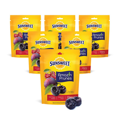 Sunsweet Amazin Prunes Cherry Essence - Prunes Pitted Unsweetened & Dried - Gluten Free, Vegan, Low Fat - Fiber & Minerals - 6 