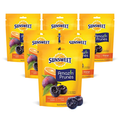 Sunsweet Amazin Prunes Orange Essence - Prunes Pitted Unsweetened & Dried - Gluten Free, Vegan, Low Fat - Fiber & Minerals - 6 