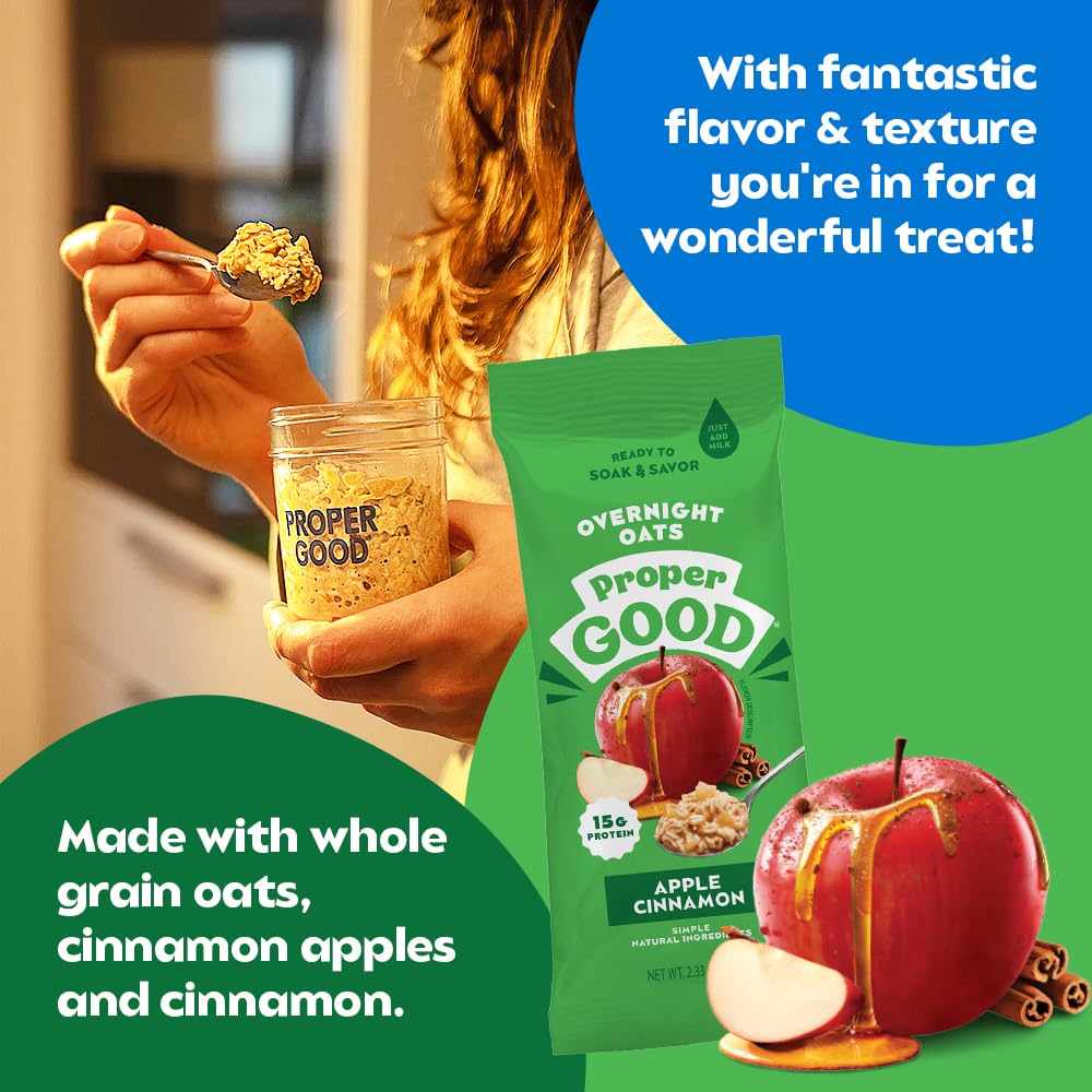 Proper Good Apple Cinnamon Overnight Oats - Nutritious & Delicious Breakfast With 15G Protein - Quick & Easy Meal With Natural I