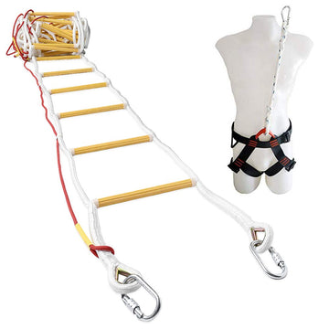 Isop Fire Evacuation Rope Ladder 4 Story 32Ft With Fall Arrest System & Spring Hooks - Rescue Ladders For 4-Story Homes - Fireproof & Weather Resistant - Escape Ladder 10M