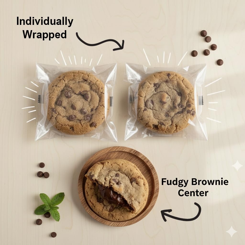 Holiday Chocolate Chip Cookies Gift Basket 1.5 LB Gourmet Tin Fudge Filled For Men Women | INDIVIDUALLY WRAPPED | Large Cookies