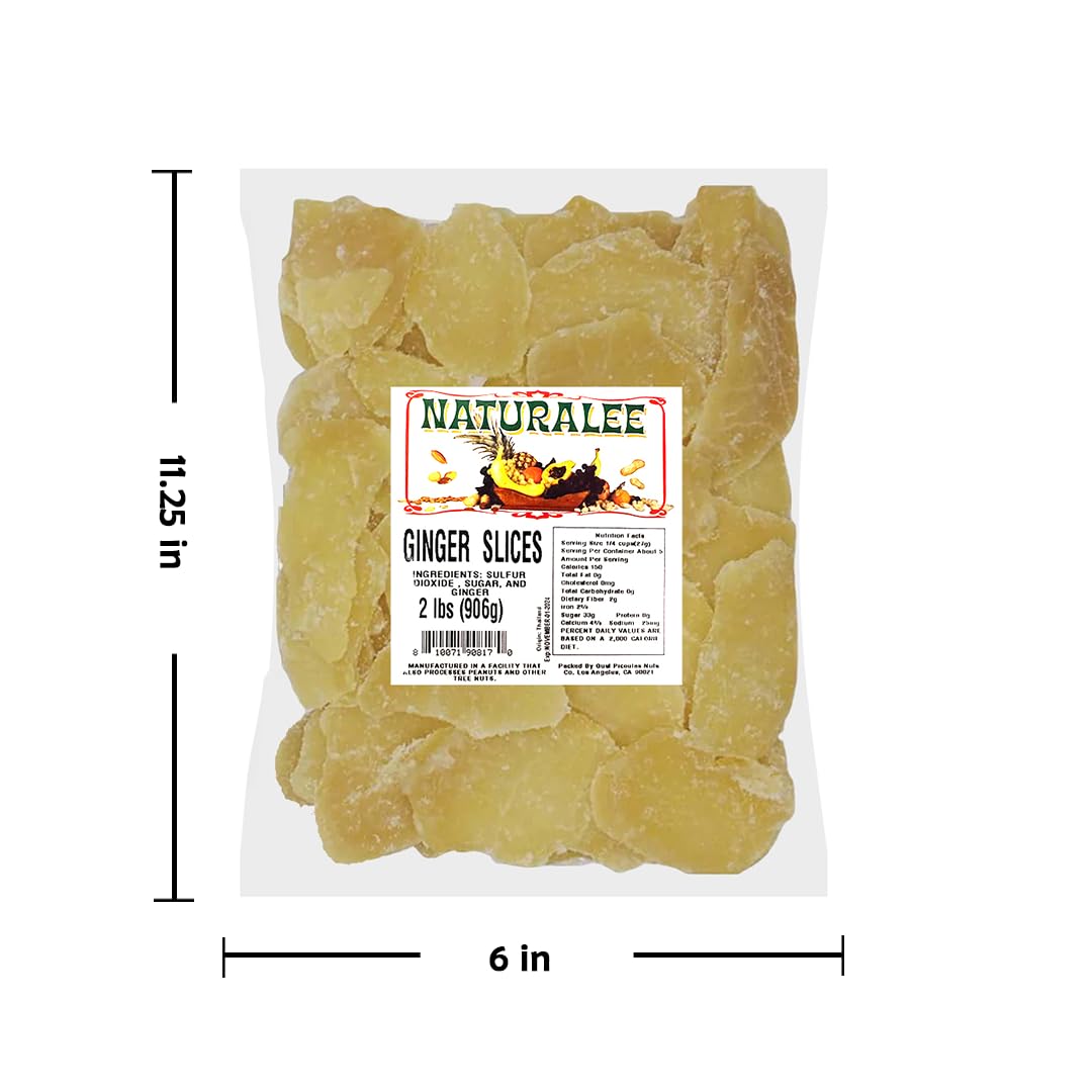Naturalee Dried & Crystallized Ginger Slices 2 Lb - Healthy Snack - Packed With Vitamin C