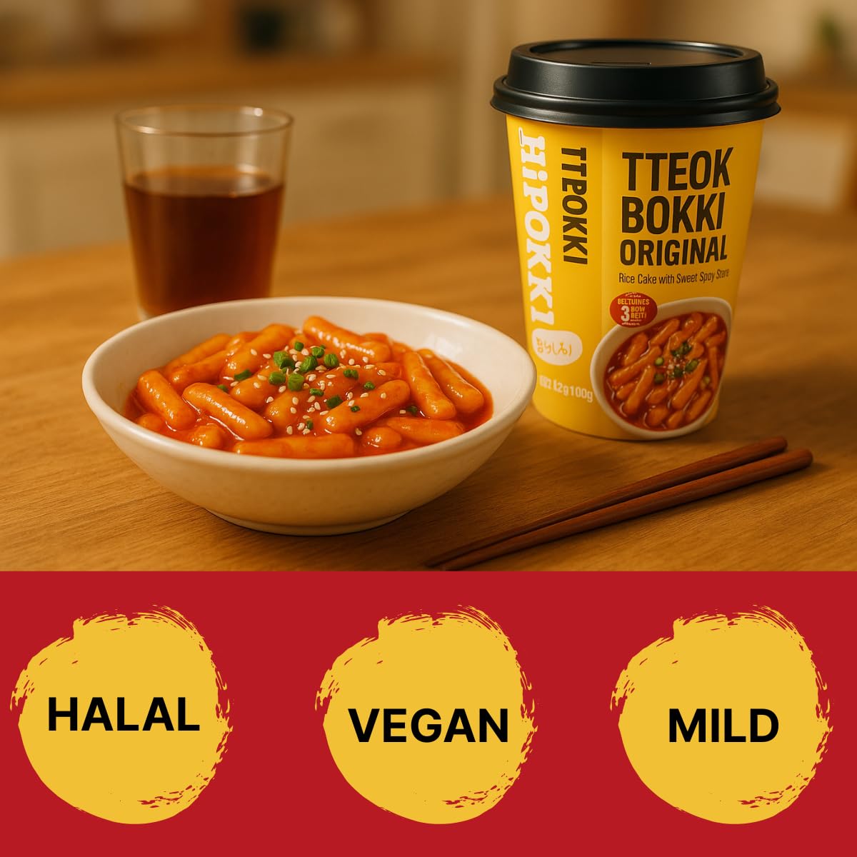 Unhas Korean Spicy and Sweet Rice Cakes, 2 Cups Instant Korean Rice Cake Tteokbokki Tteok, Single Serving, Original Flavor - Pa