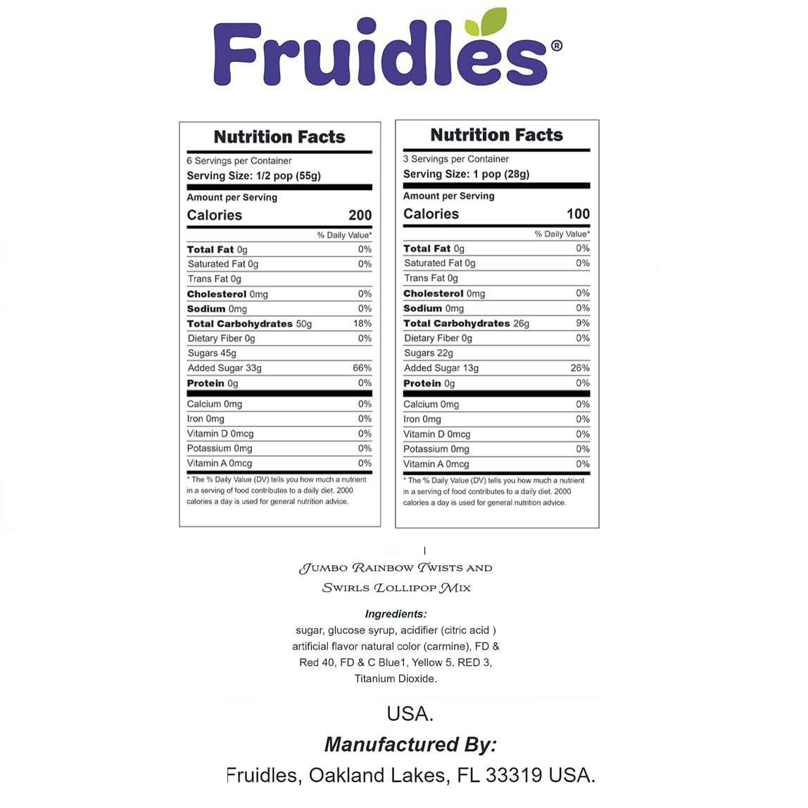 Fruidles Jumbo Rainbow Twists and Swirls Lollipop Mix, Mixed Fruit Flavor, 10 & 8.5, Individually Wrapped, 24-Pack