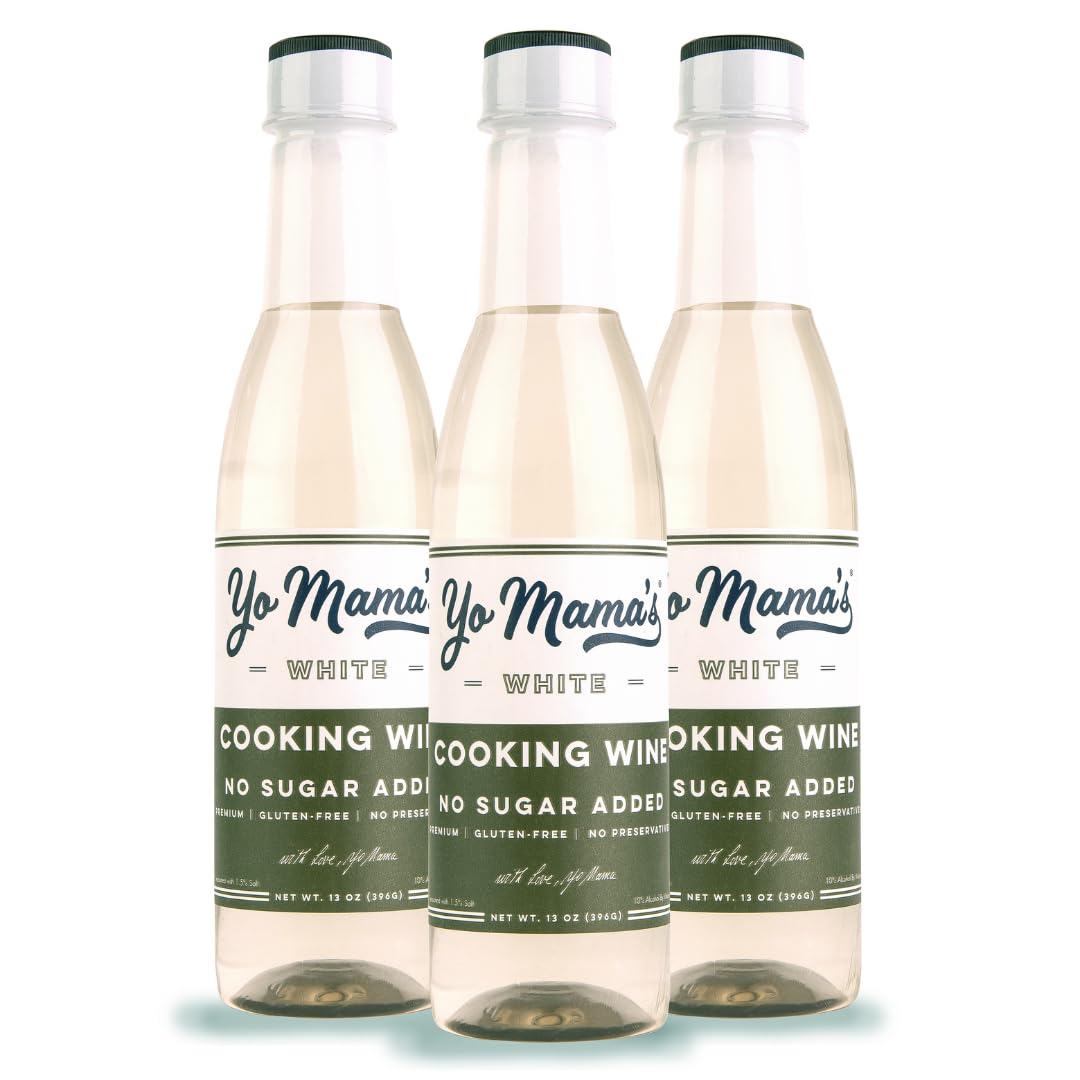 Yo Mamas Foods Premium White Cooking Wine, No Sugar Added, Gluten Free, 13 Ounce (Pack of 3)