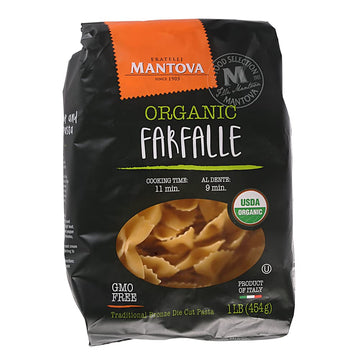 Mantova Organic Italian Farfalle Bowtie Pasta, 1 lb (Pack of 4), made of Organic durum wheat semolina.