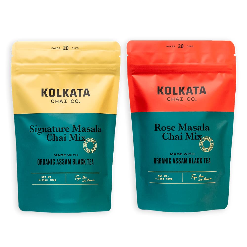 Kolkata Chai Co Signature Masala Chai & Rose Chai Combo Pack, Premium Loose Leaf Tea, Makes 40 Cups, All Natural