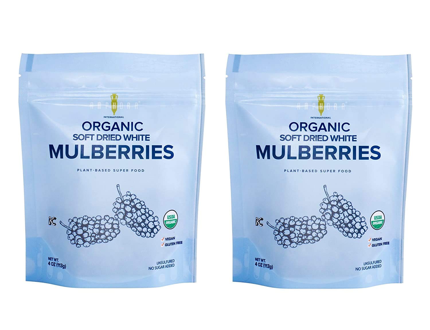 Amphora Organic Soft Dried White Mulberries 4 Ounce (Pack of 2)