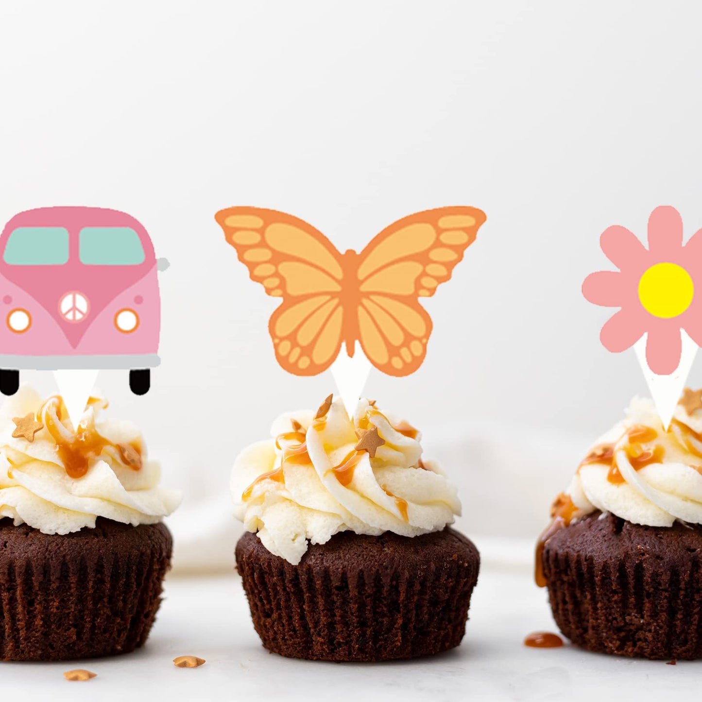 48Pcs Hippie Party Cupcake Toppers For Two Groovy Birthday Party Decorations Boho Rainbow Party Supplies