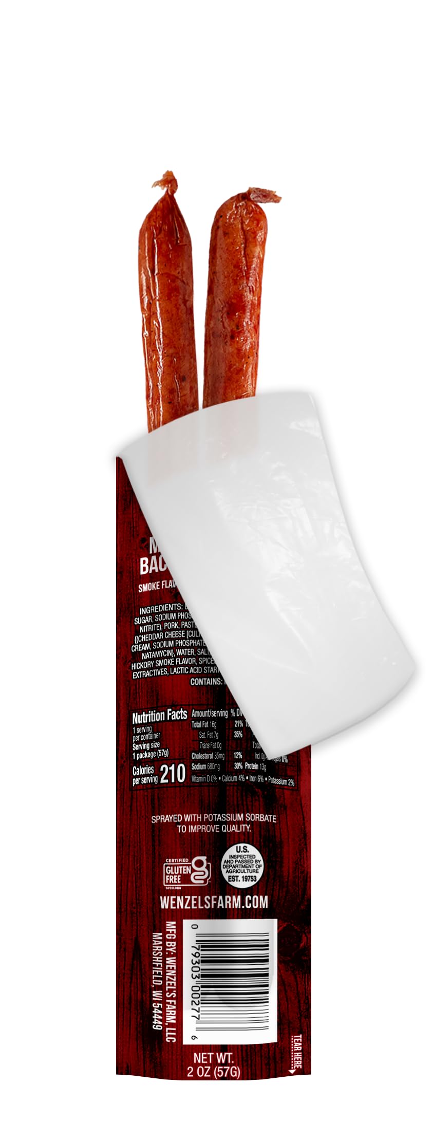Wenzels Farm Bacon with Cheddar Sticks | High Protein, Low Carb | Gluten Free | 16 Ounce (Pack of 1)