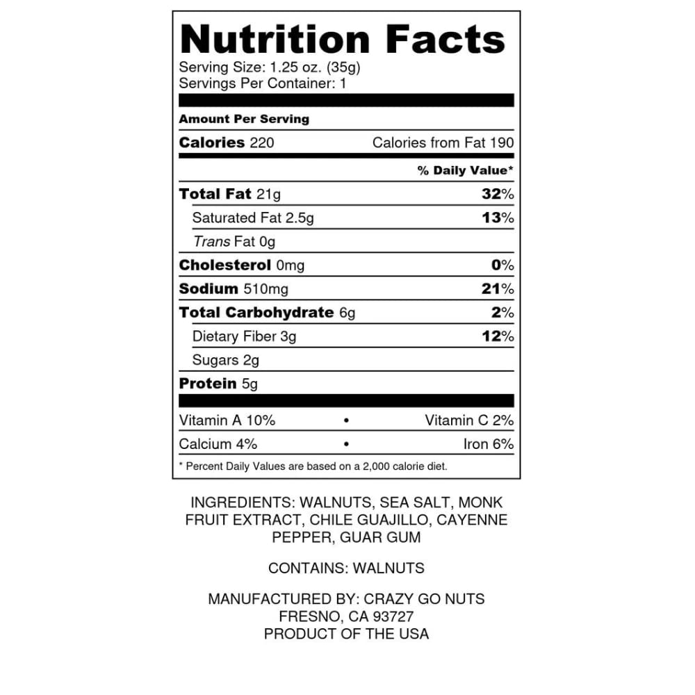 Crazy Go Nuts Walnuts - Sweet & Spicy, 1.25 oz (6-Pack) - Healthy Snacks, Vegan, Gluten Free, Keto, Low Carb, Superfood - Natura