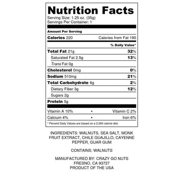 Crazy Go Nuts Walnuts - Sweet & Spicy, 1.25 oz (6-Pack) - Healthy Snacks, Vegan, Gluten Free, Keto, Low Carb, Superfood - Natura