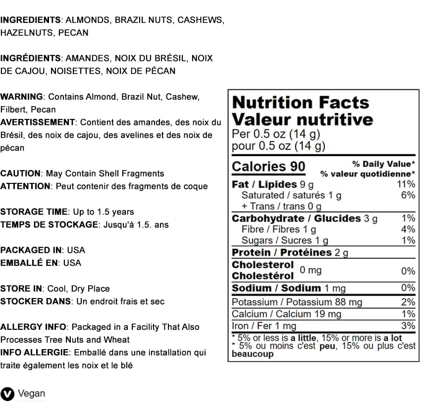 Deluxe Unsalted Nuts Mix, 4 Pounds - A Blend Of Dry Roasted Pecans, Cashews, Hazelnuts, Almonds, Brazil Nuts. Oven Roasted, No O