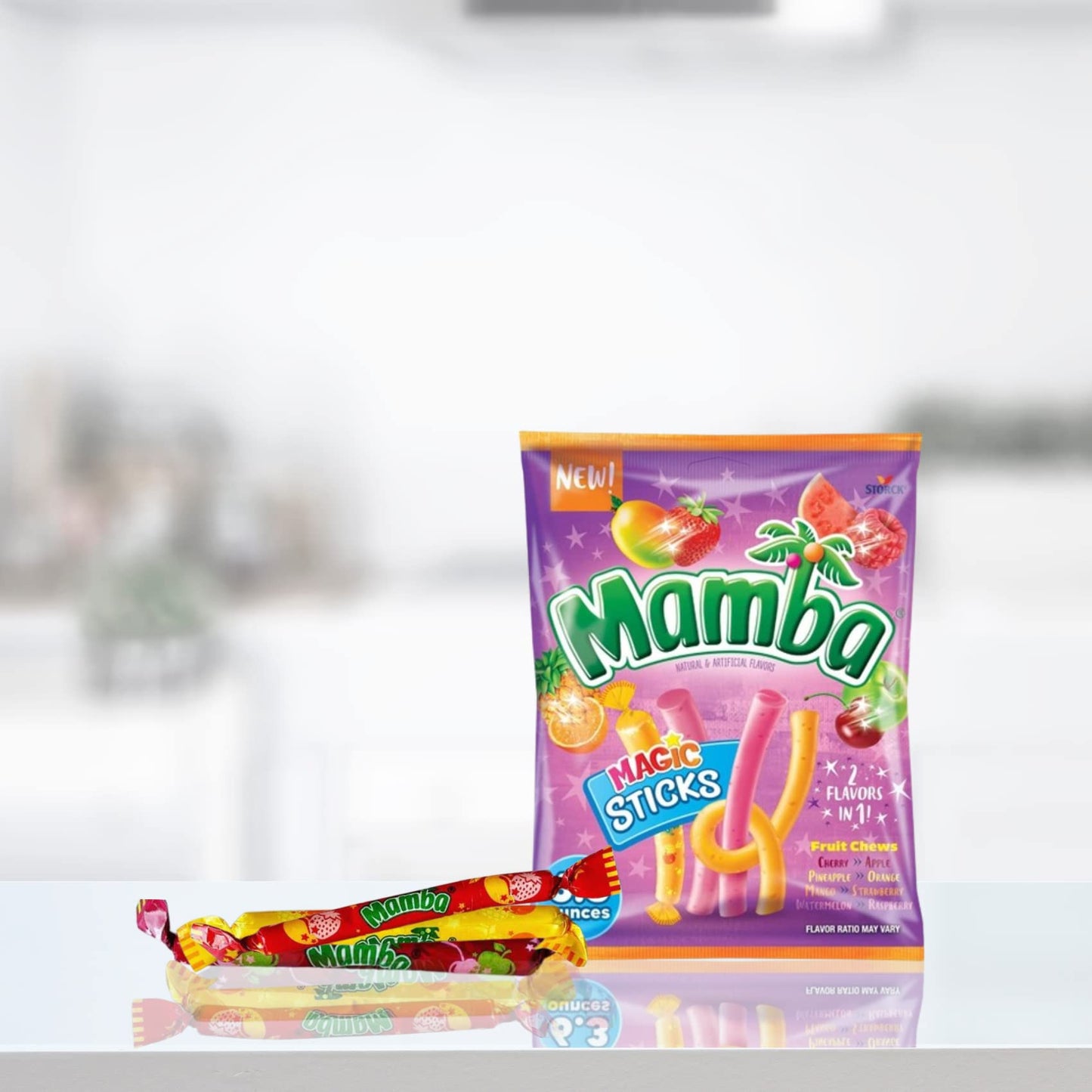 Sweetzo Mamba Candy Fruit Sticks Assortment Bag, 6.3 oz, Multi-Flavor Chewy Candies, Pack of 2