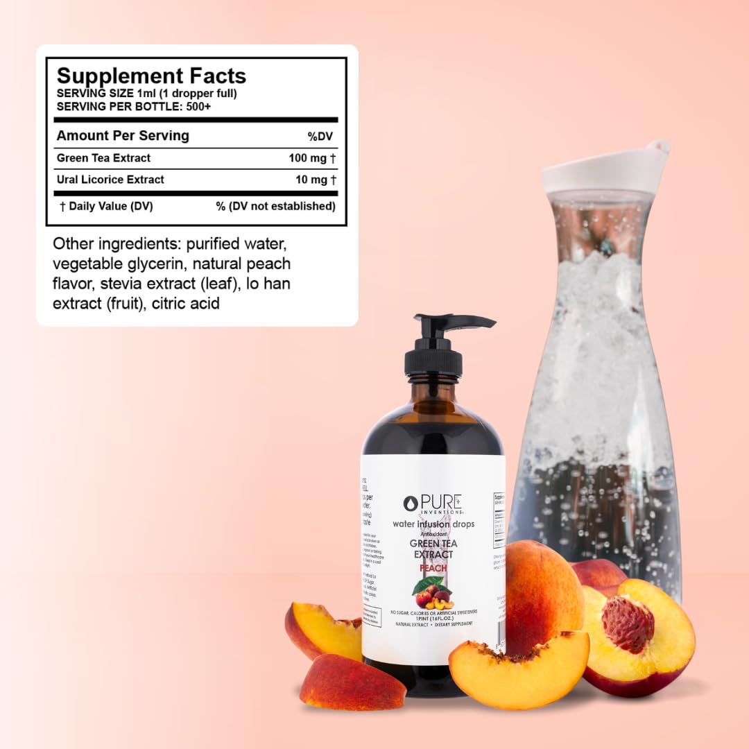 Pure Inventions Water Infusion Drops - Green Tea Electrolytes - 16 Fl Oz - Peach