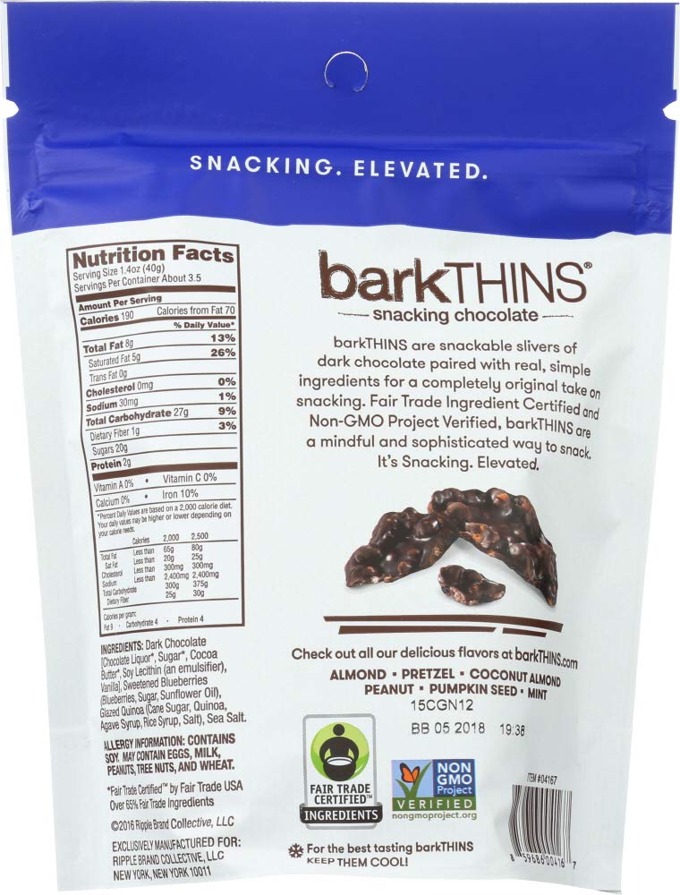 Bark Thins Blueberry Quinoa With Agave Dark Chocolate Snacks, 4.7 Ounce -- 12 Per Case12
