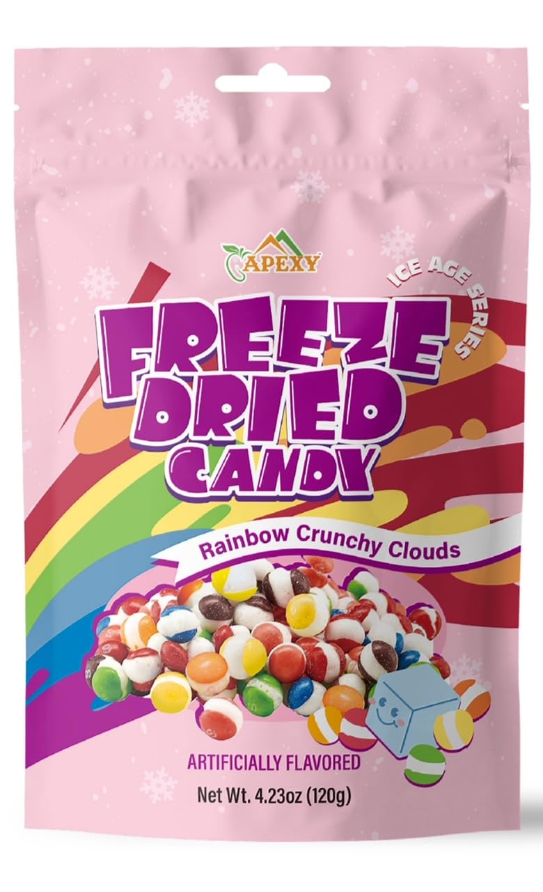 APEXY Freeze Dried Rainbow Candy Assorted Flavors - Dehydrated Crunchy Treats 4.23oz (120g) - Resealable Pouch
