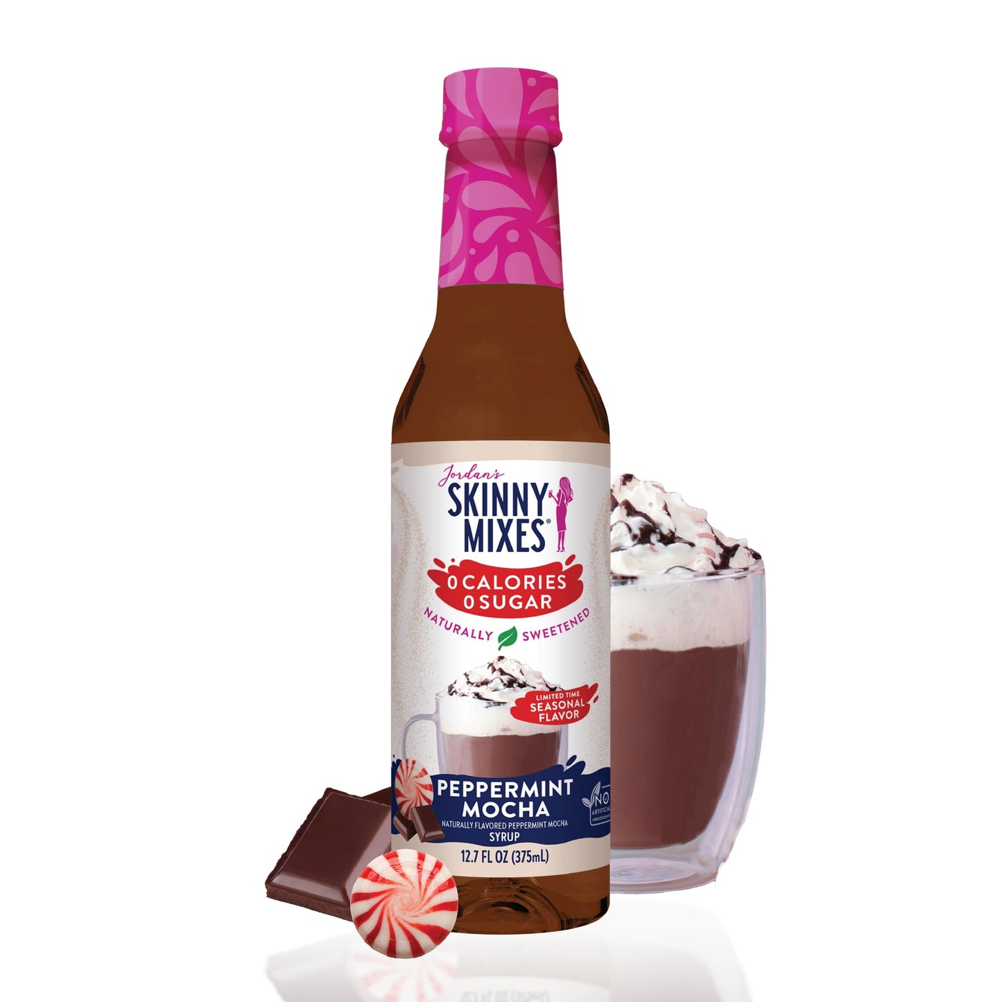 Jordans Skinny Mixes Sugar Free Peppermint Mocha Syrup, 12.7 Fl Oz, Zero Sugar, Naturally Sweetened Flavoring for Beverages