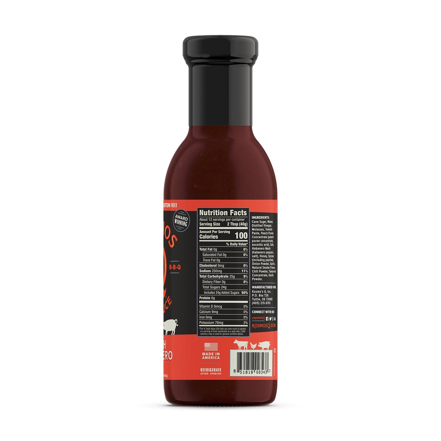 Kosmos Q Peach Habanero BBQ Sauce - 15.5 Oz Bottle for BBQ & Marinades w/ Sweet and Spicy Flavor - Thick Barbecue Sauce for Tend