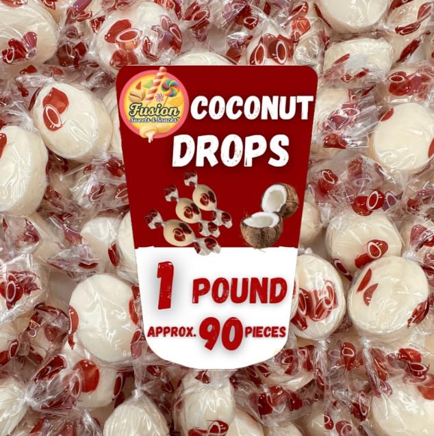 Fusion Sweets Hard Candy, Creamy Coconut Flavor, 1 lb Bulk Bag, Individually Wrapped, White